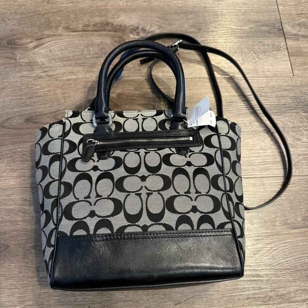 Coach Signature Legacy Mini Tanner Black & White Tote Bag - Picture 6 of 8